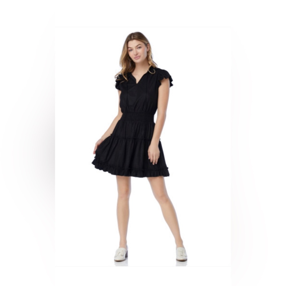 Flutter Sleeve Smocked Dress. Black. Size Large.